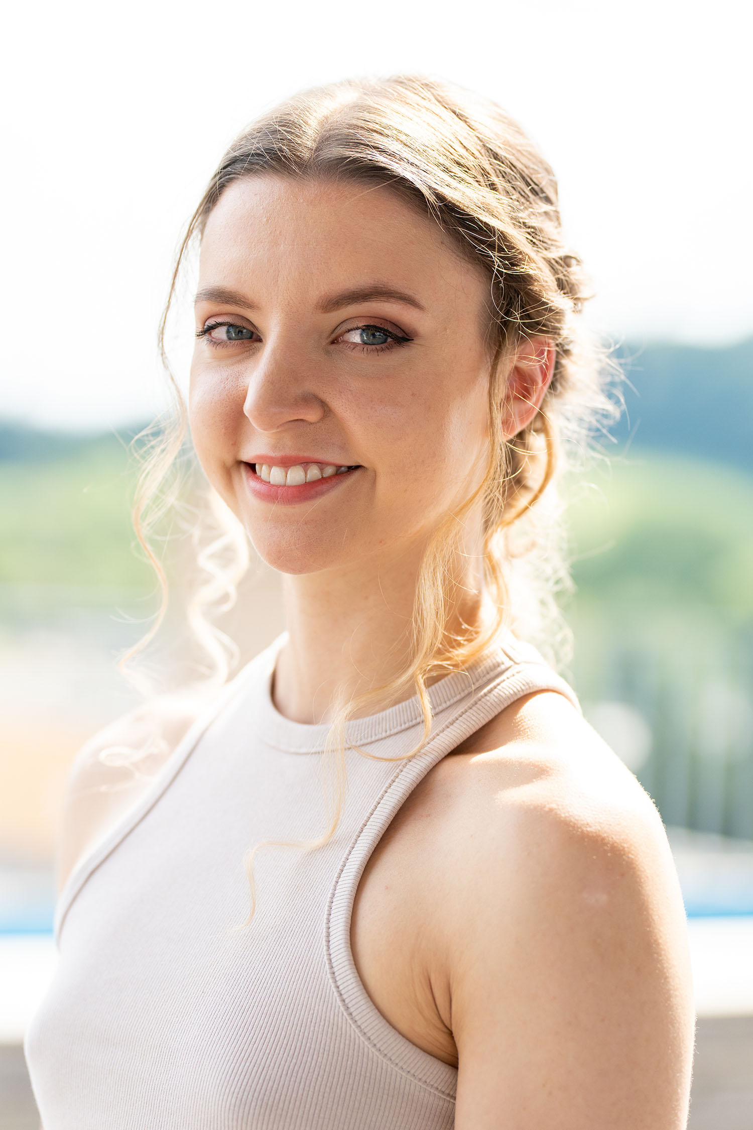 Beautiful women looking straight into camera.